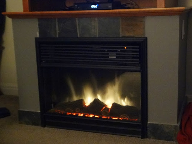 Fake fireplace inside our room at the Summit Lodge & Spa in Whistler