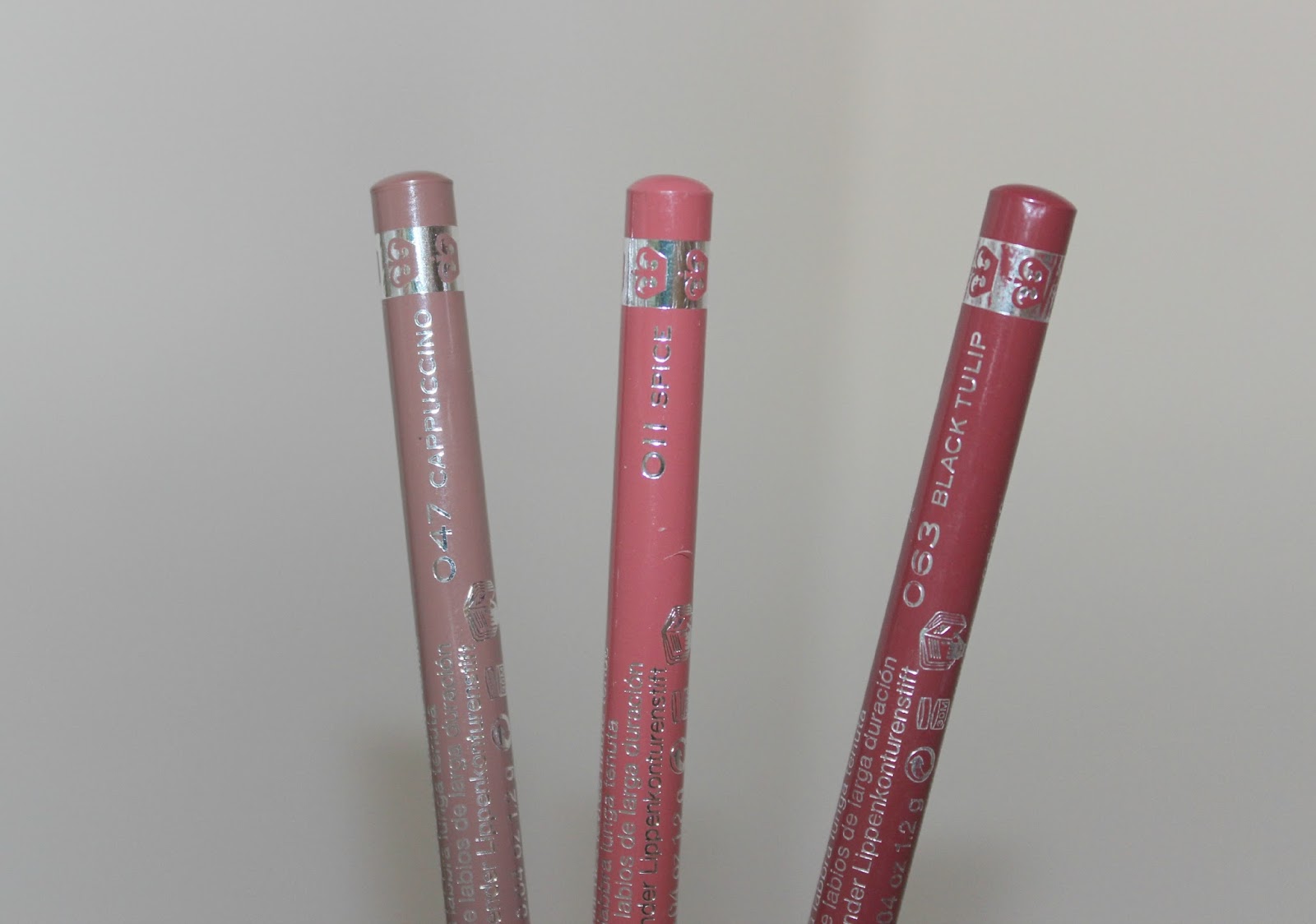 RIMMEL 1000 KISSES LIP LINERS; CAPPUCCINO, SPICE, BLACK TULIP