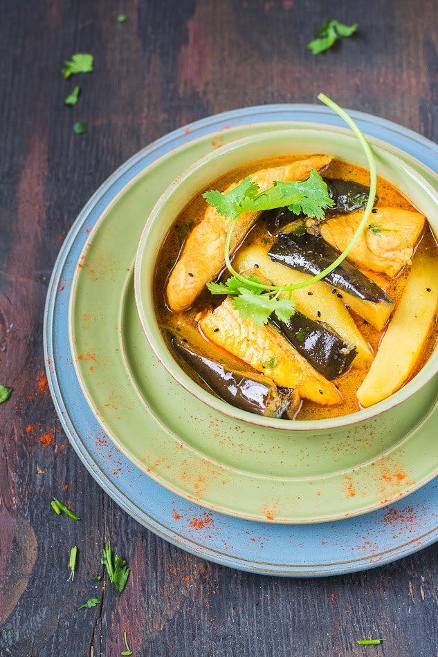 Mix and Stir Fish Curry with Eggplant ( Flavored with Nigella seeds