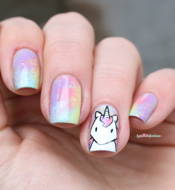 Paint All The Nails Presents Dry Brush kawaii unicorn rainbow nail art