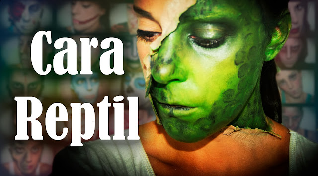 Maquillaje Halloween Media cara reptil Reptile half face makeup Silvia Quiros