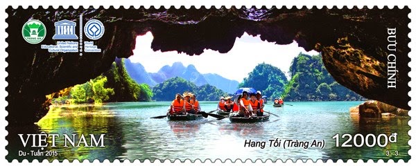stamps depicting the beauty of UNESCO-recognized Trang An Scenic Landscape Complex Hang Toi (Dark Cave) in Trang An. Photo: Vietnam Post