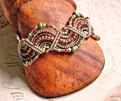 Micro macrame bracelet with beads by Sherri Stokey.