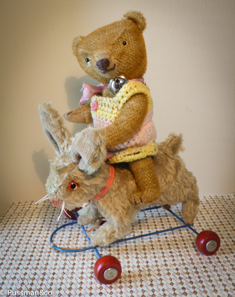PUSSMANSTUFFIES ETC... Alfred (adopted) the bunny on wheels