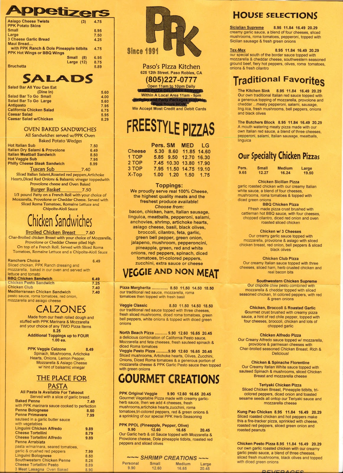 Vc Menu Paso S Pizza Kitchen Paso Robles Ca