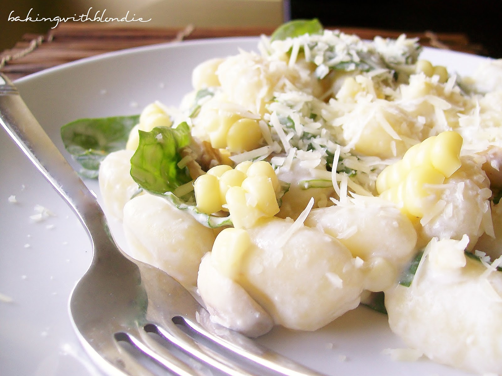 Gnocchi, Sweet Corn & Arugula in Cream Sauce
