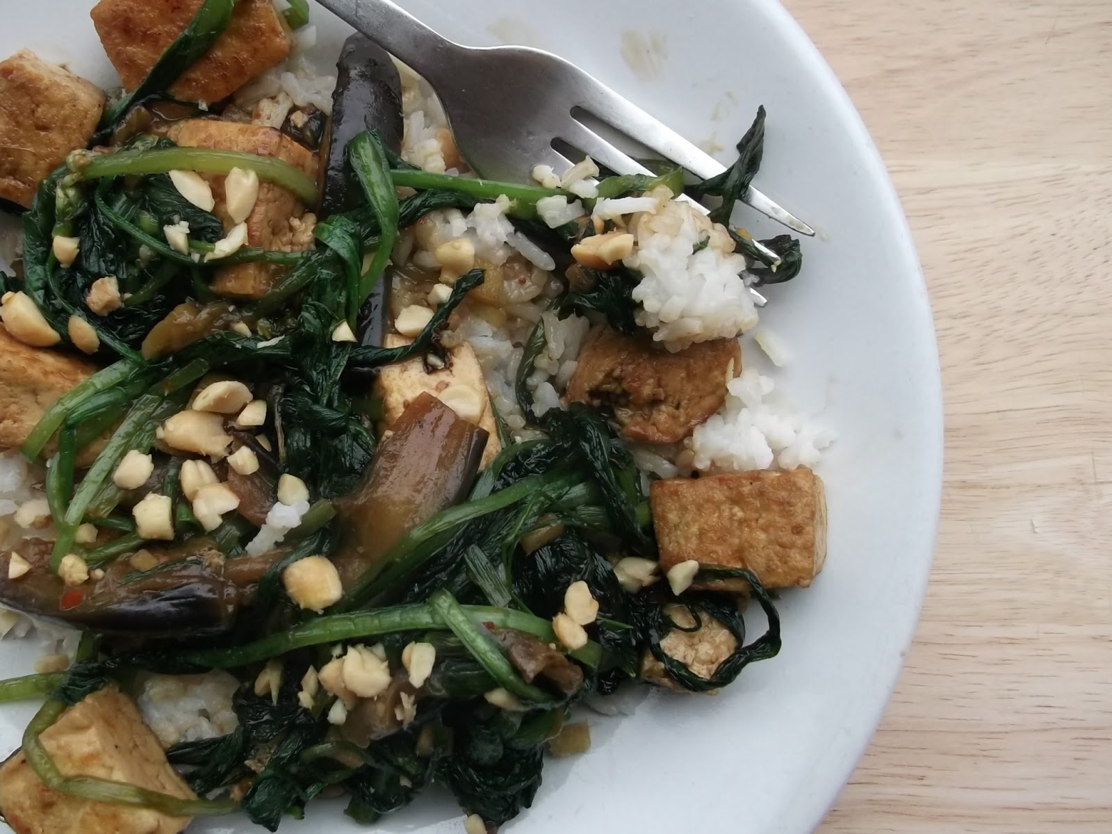 chip butties and noodle soup wild garlic with tofu, aubergine and