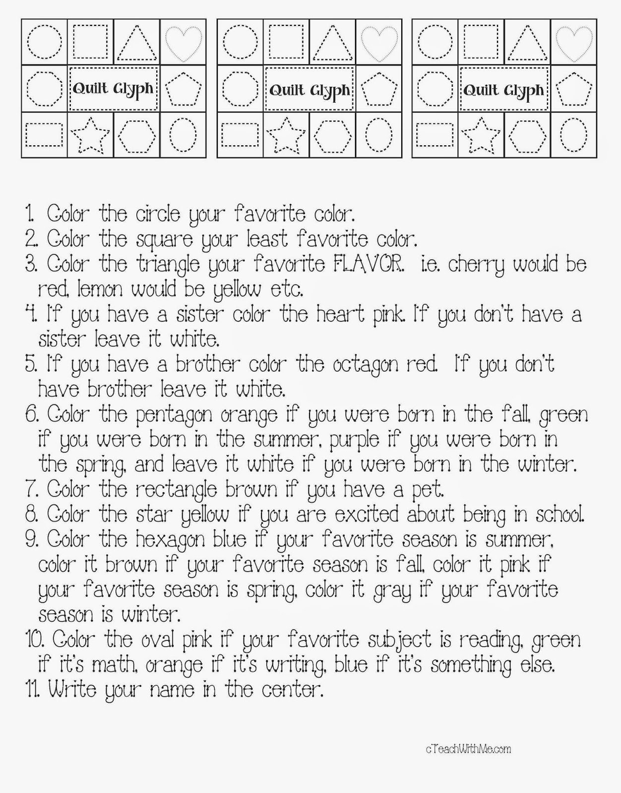 Classroom Freebies Glyph Quilt Icebreaker