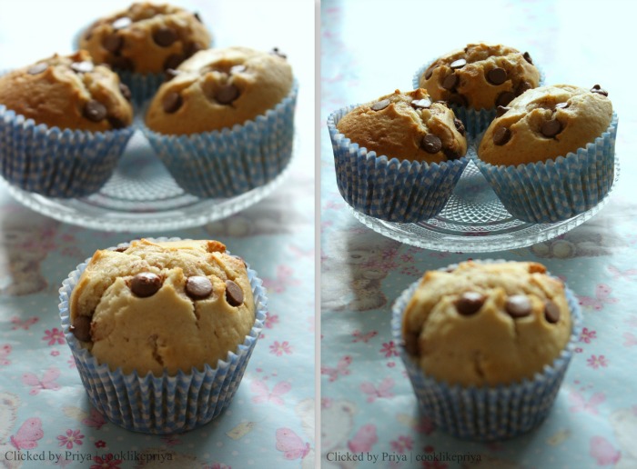 Choco chip Muffins (Eggless Butterless) Guest post by Priya R Nithya
