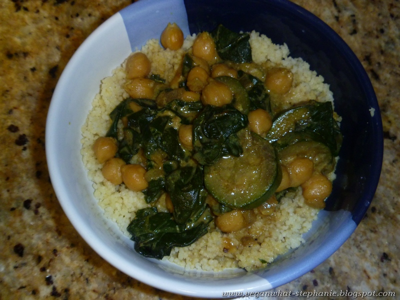 Vegan, What? Curry with Chickpeas, Couscous, and Veggies.