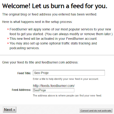 FeedBurner Blog Ekleme ve Besleme Adresi Oluşturma 3