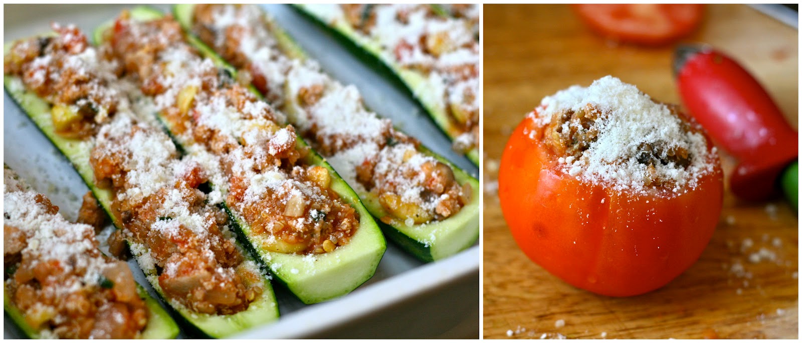 Q is for Quinoa & Ground Turkey Zucchini Boats