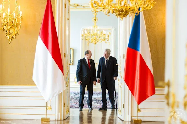Prince Albert II of Monaco attended a press conference with Czech President Milos Zeman at Prague Castle 