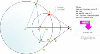  Problem 610: Intersecting Circles, Radius, Parallel, Common Tangent, Angle, 90 Degrees.