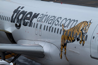 the side of a plane with a tiger on it