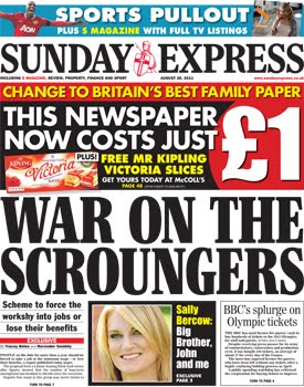 Cameron continues the MIC war on the poor, aided by Dirty Desmond's Sunday Express