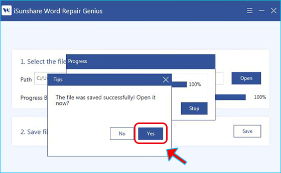 open the saved Word file