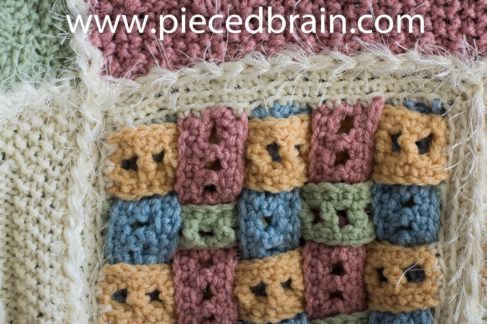Pieced Brain Knitted afghan finished! Great way to join the blocks...