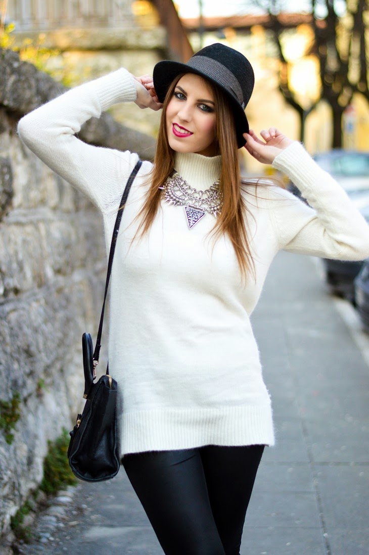 Zara Pastel Blue Biker Jacket Leather Leggins Borsalino Hat Zign Boots Zara Black Mini Leather City Bag outfit primaverile spring look Thesparklingcinnamon