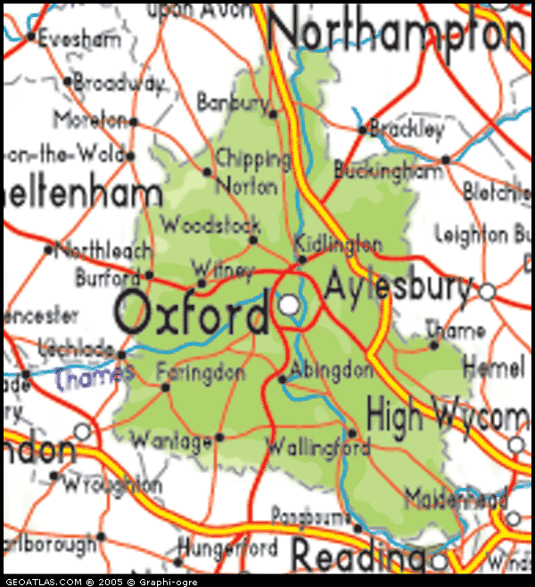 Regional map of Oxfordshire