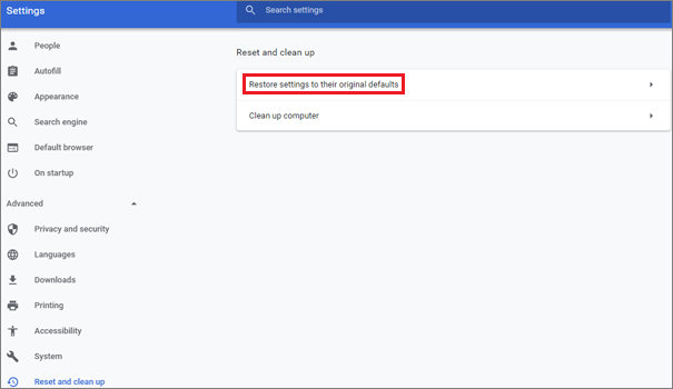 restore settings to their original defaults