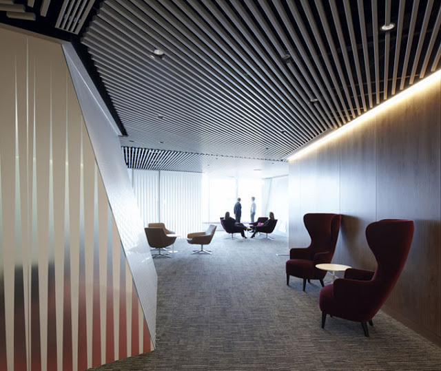 Photo of hallway with stripe pattern on the walls