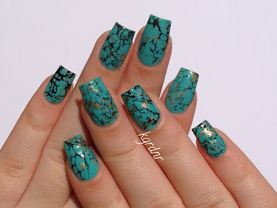 turquoise nails stone lacquerstyle tutorial finished look