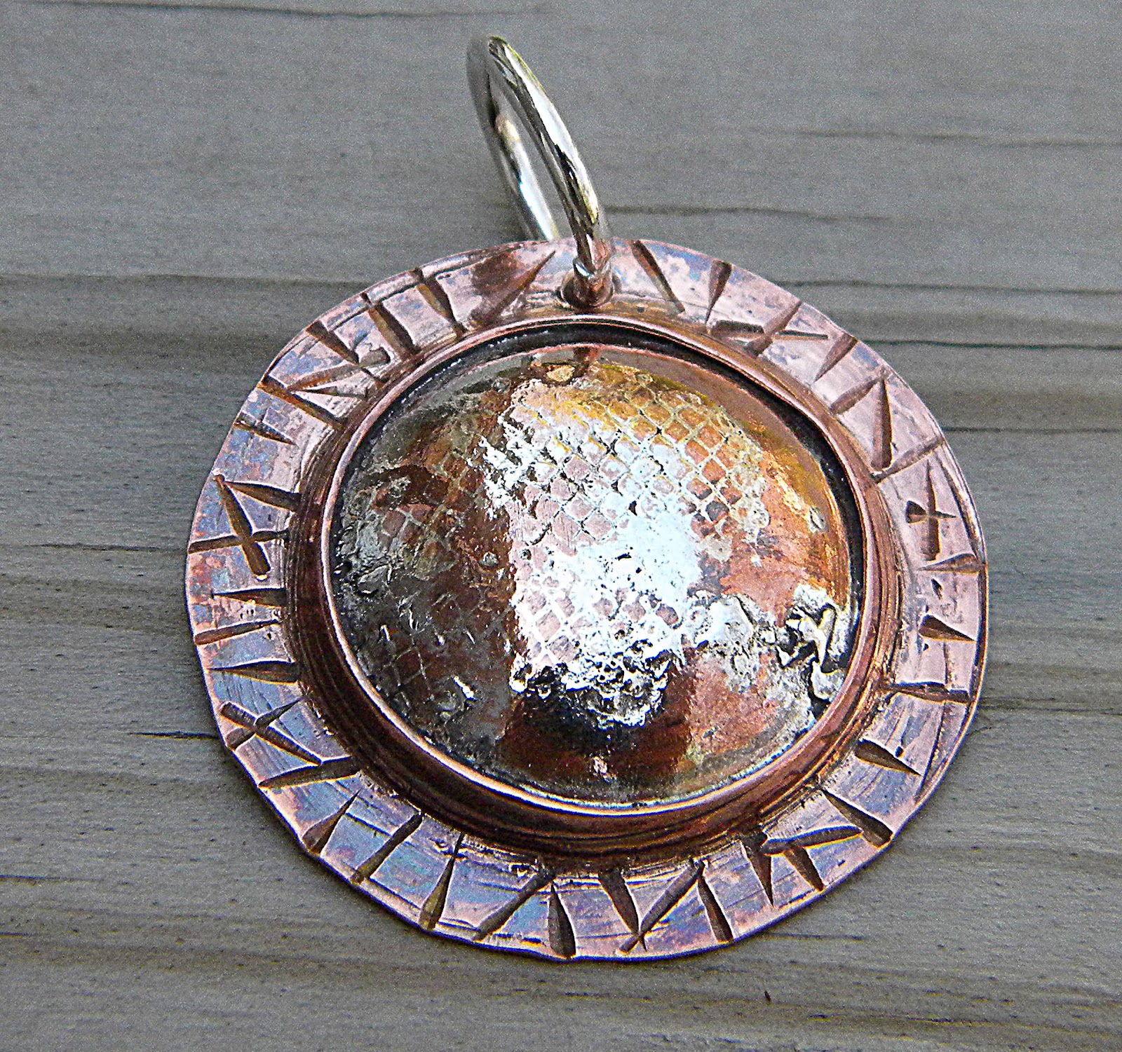 Cake and Jewelry Textured copper pendants