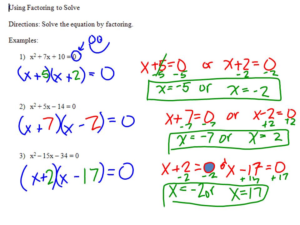 Ms. Hale's Math Page: Algebra 5/2: Using Factoring to Solve Equations