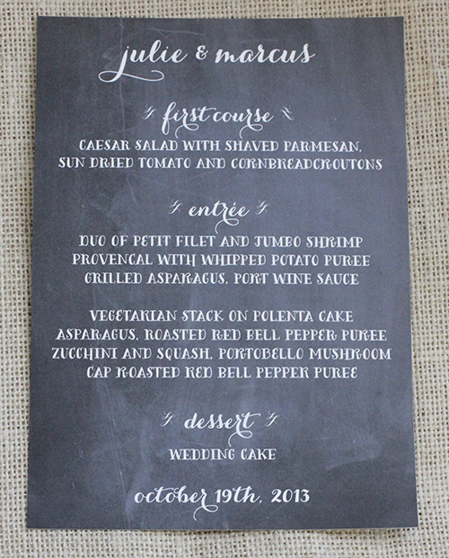 Blush Paperie chalkboard wedding menus