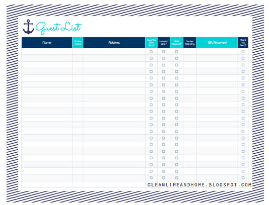 Clean Life and Home: Freebie: Nautical Guest List and Checklist!