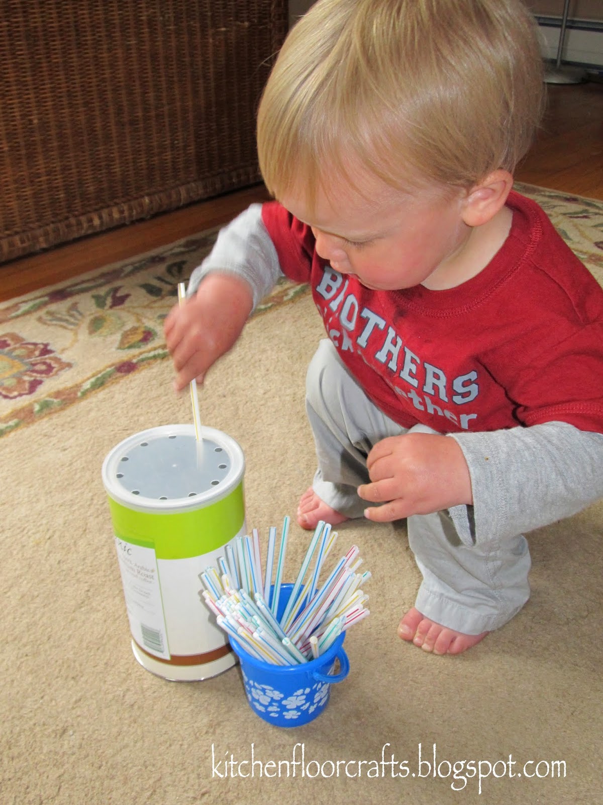 Kitchen Floor Crafts: Simple Straw Drop for Toddlers