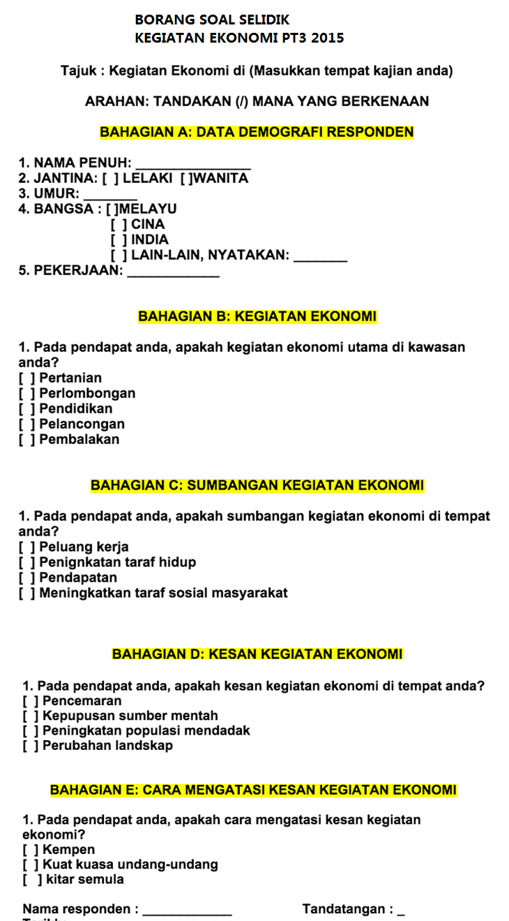 Contoh kerja lapangan geografi tingkatan 3 kegiatan ekonomi