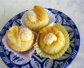 mini savarin with lime syrup, coconut custard and grilled pineapple