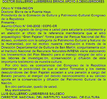 DR. LUMBRERAS RECONOCIÓ VALIOSO APORTE A LA CONSERVACIÓN DEL PATRIMONIO CULTURAL