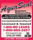 Aquaseal Wet Leaky Basement Solutions Specialists | Wet Basement Toronto 1-800-NO-LEAKS