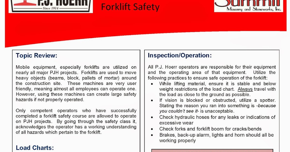 P.J. Hoerr, Inc. P.J. Hoerr & Summit Masonry Weekly Toolbox Talk