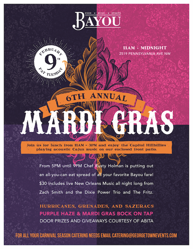 Bayou Hosts 6th Annual Mardi Gras Celebration, Fat Tuesday - DC Outlook