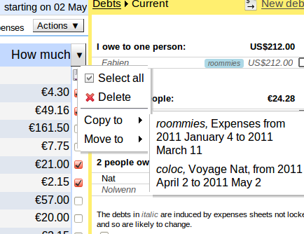 Copy/move an expenses sheet