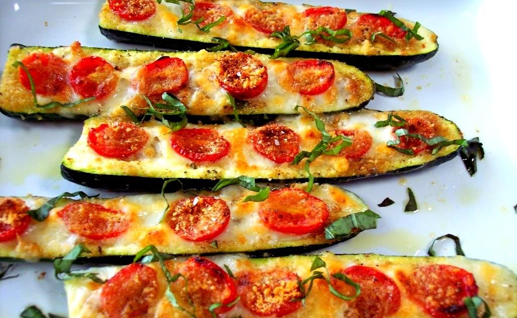 Recipe Stowaway Zucchini boats with Roma tomatoes and basil