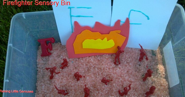 Raising Little Geniuses: Firefighter Sensory Bin