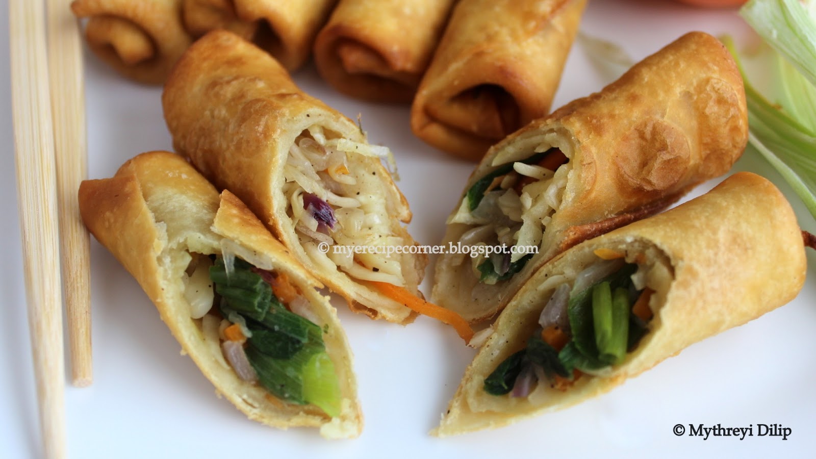 Mye's Kitchen Vegetable spring rolls Indian Chinese style