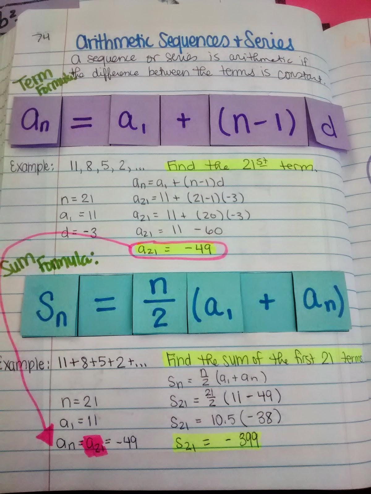 Math = Love: Algebra 2 Unit 4 INB Pages (Sequences and Series)