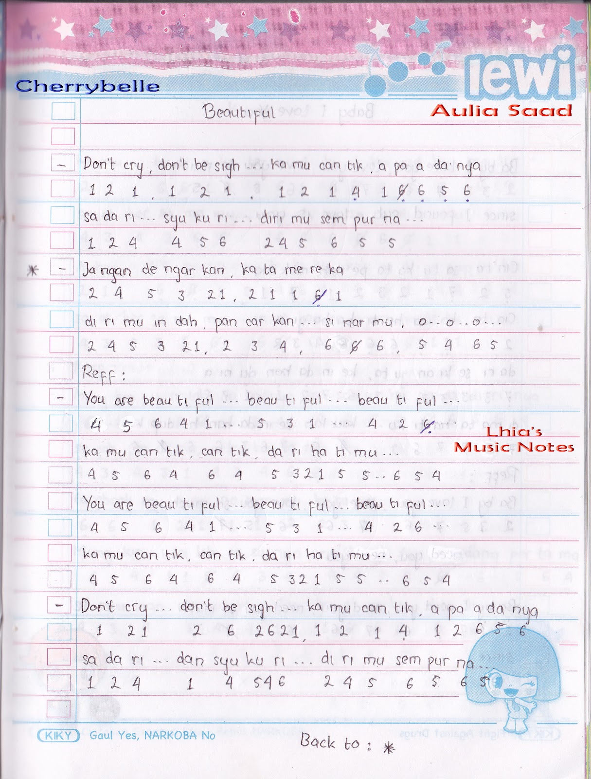 Catatan Not Lagu – Cherrybelle (Piano Pemula) | Lhia's Music Notes