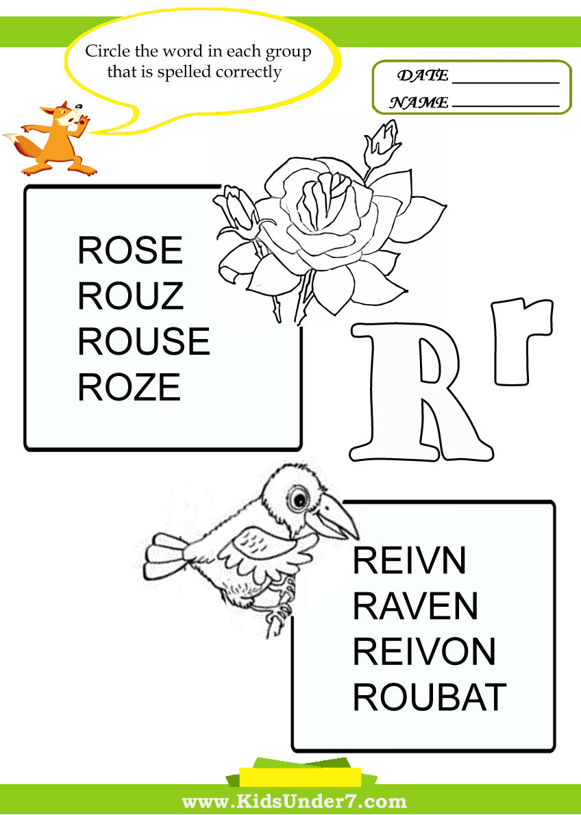 kids under 7 circle the correct spelling of r words adjectives that start with the letter r