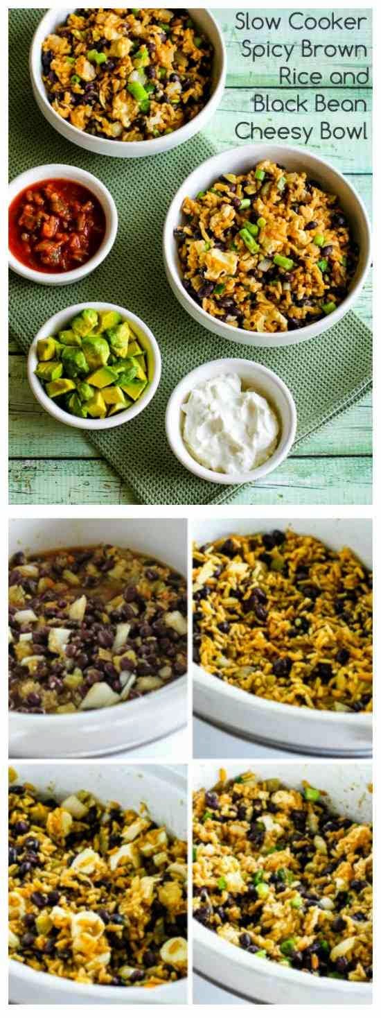 Slow Cooker Spicy Brown Rice and Black Bean Cheesy Bowl from Kalyn's