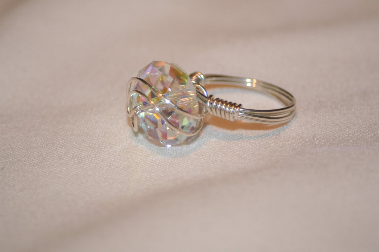 Forever Twisted Designs Wire Wrap Ring Swarovski Crystal Large Rondelle