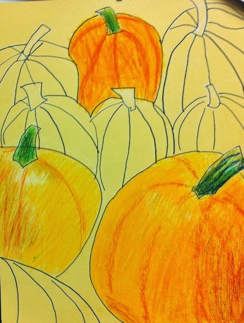 Contour Line Drawing Pumpkin : Room art contour and shaded pumkins an apple