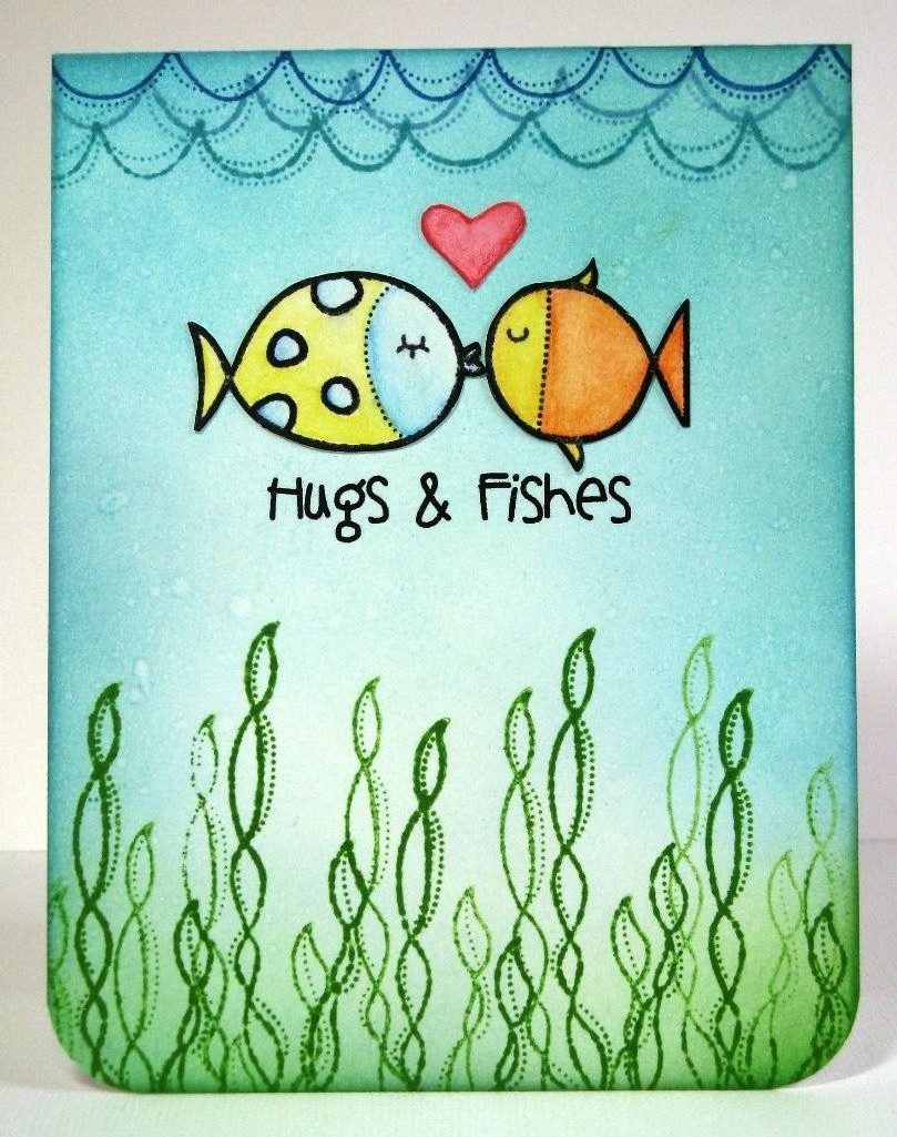 Snippets By Mendi: A Hugs & Fishes Watercolor Card & Copic Marker Sale!