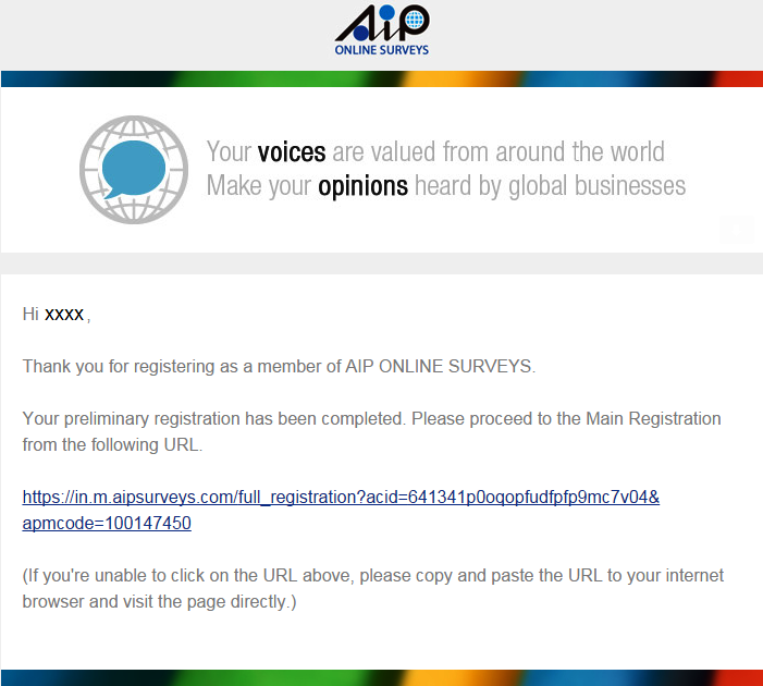 E-mail verification - AIP online survey Rakuten Surveys India